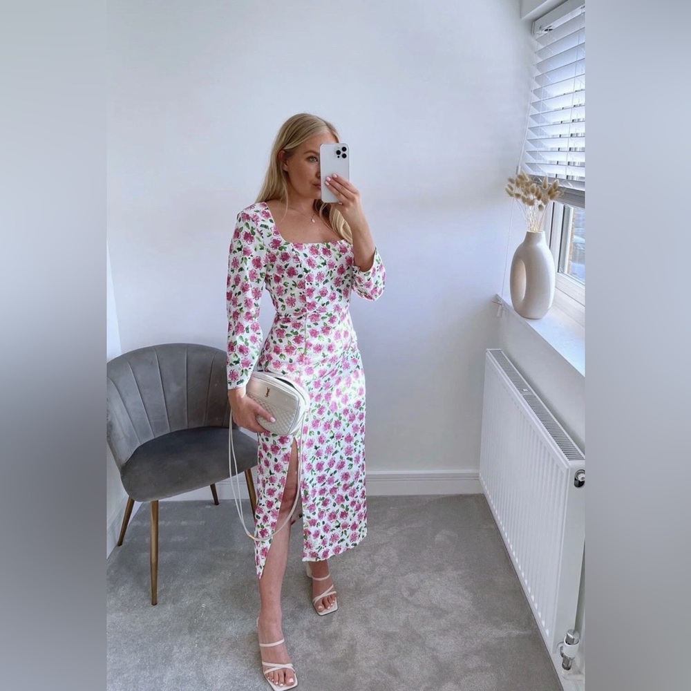 NWT Zara Floral Pink and Green Dress